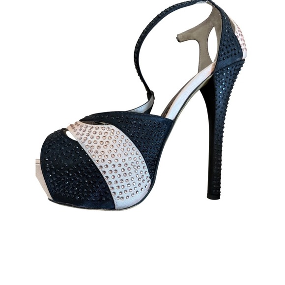 Lushi by Journettes Heels Black Pink Rhinestone Peep Toe Platform Pumps - Picture 6 of 13